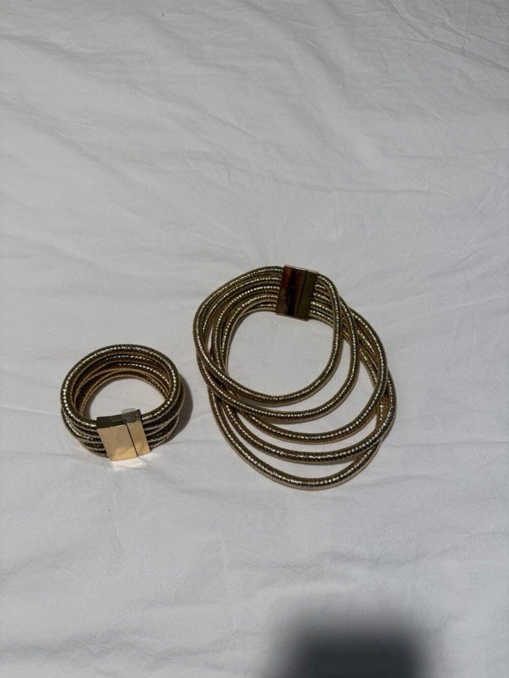 Gold Multi-Strand Bracelet Necklace Matching Jewelry Set